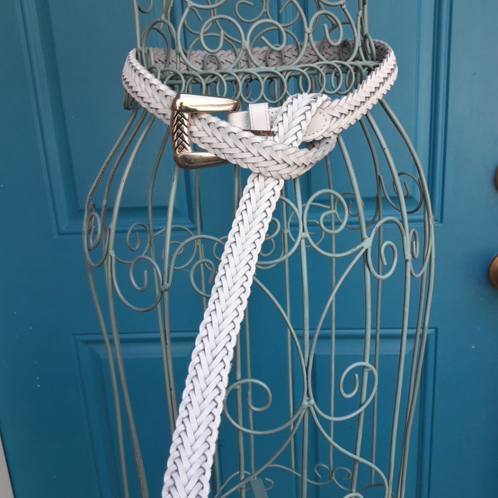 Genuine Leather Belt Braided White Woven Multi Loop Real Leather Belt Womens